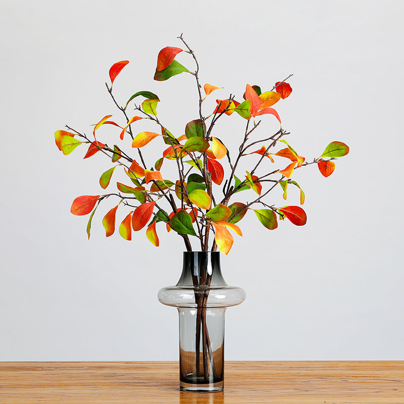 Single Stem Persimmon Leaf Branch, 37" Long, Silk-Like Fabric, Rustic Style for Home Decor, Wedding, and Commercial Spaces