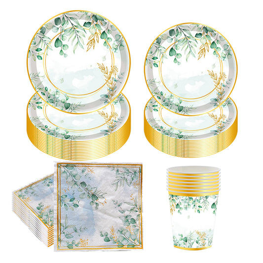 Premium 20 Pcs Sage Green Eucalyptus Floral Paper Plates Greenery Design Baby Showers Bridal Brunches Wedding Party Supplies