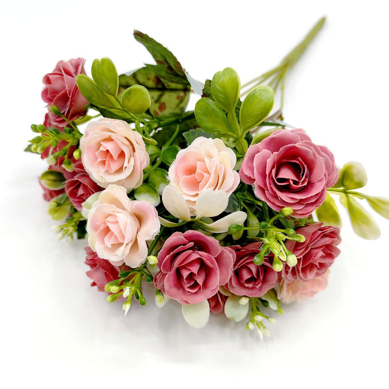 15-Bloom Faux Silk Rose Bouquet, 12" Tall, Perfect for Weddings, Home Decor, and Events