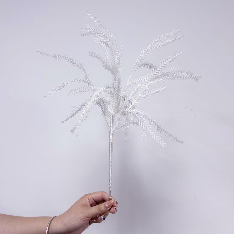 Artificial Norfolk Pine Bush, White Plastic Pine Sprigs, Bendable Stems for Halloween, Holiday & Window Display Decor