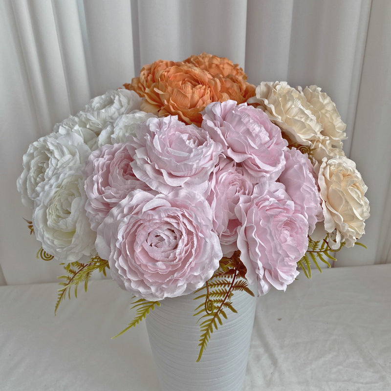 Artificial Peony Bush with 7 Blooms, 16" Tall, Silk-Like Fabric, Perfect for Weddings & Home Decor