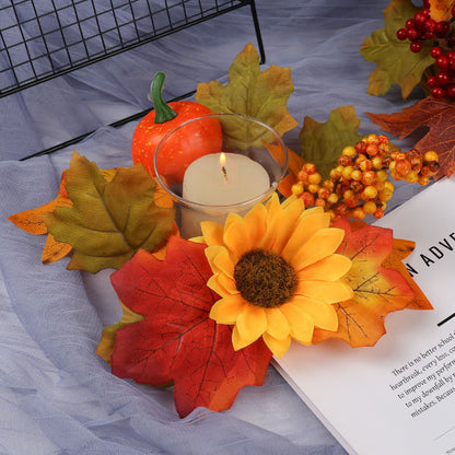Thanksgiving Harvest Festival Fall Maple Leaf Candle Ring - Autumn Pumpkin & Berry Table Decor