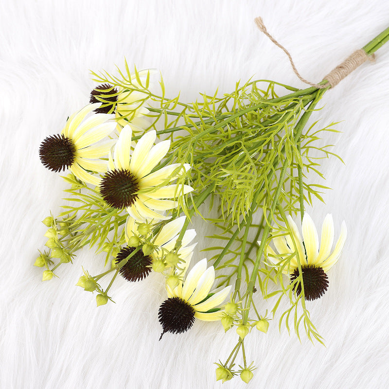 Artificial Coneflower Bouquet, Set of 4 Bouquets with 6 Flower Heads Each, Faux Silk Petals, Wedding & Home Decor