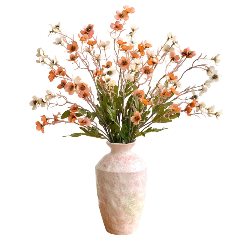 Artificial Plum Blossom Bush, 15 Blooms, Retro Style Silk-Like Fabric, 23" Tall, for Home & Commercial Decor