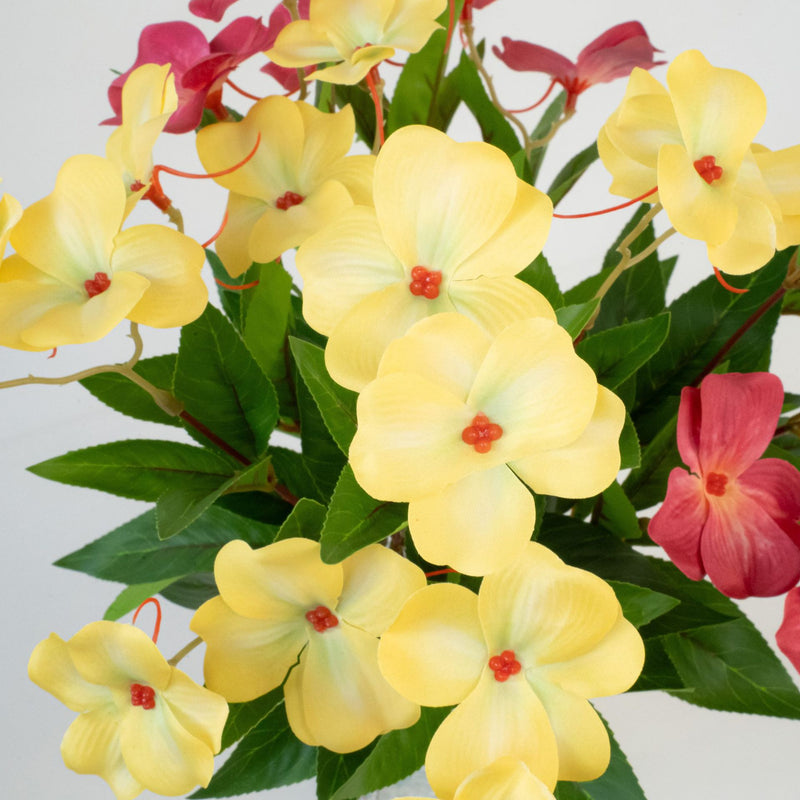 Artificial Impatiens Bouquet with 14 Blooms, Silk-Like Fabric, 16" Height, UV-Resistant for Indoor & Outdoor Use