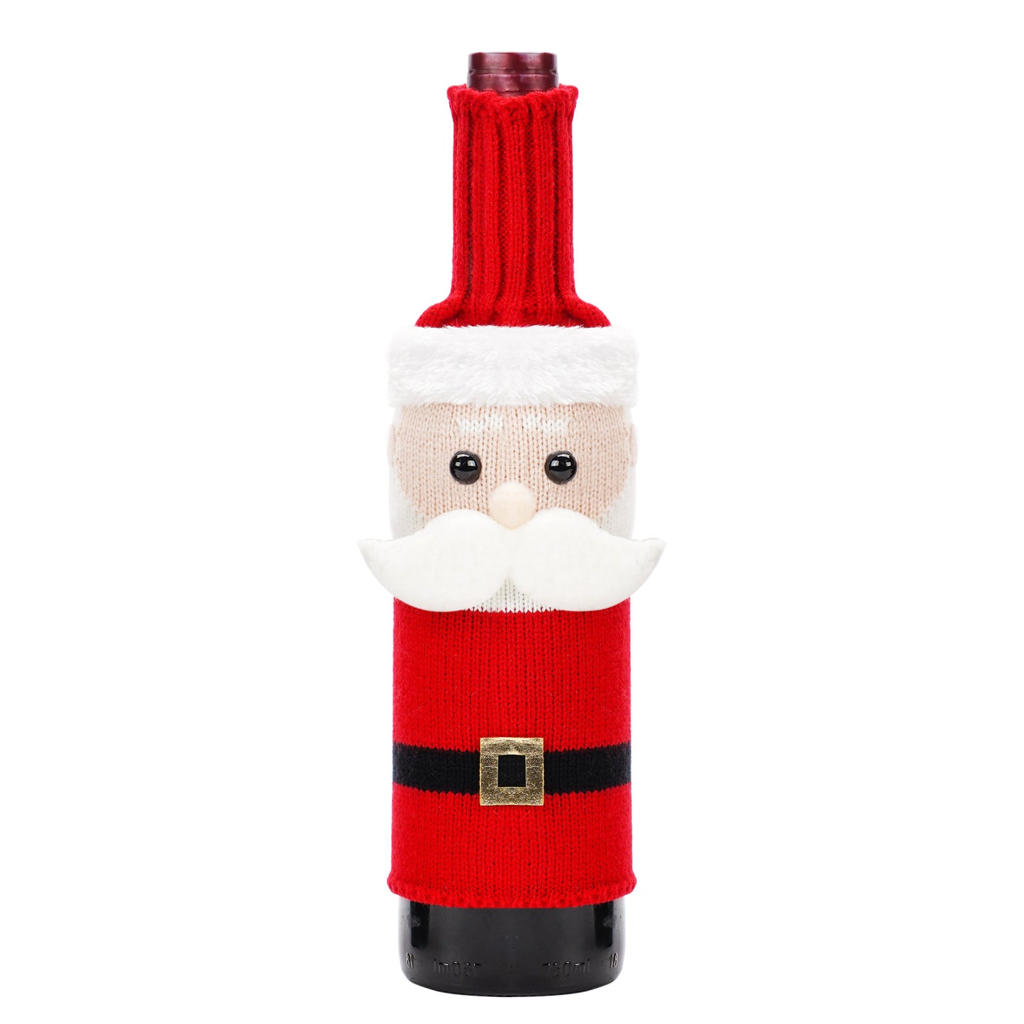 Christmas Knitted Wine Bottle Covers (Santa & Snowman) - 3.9-4.3" x 10.6-11.4" for Champagne/Holiday Party Decor