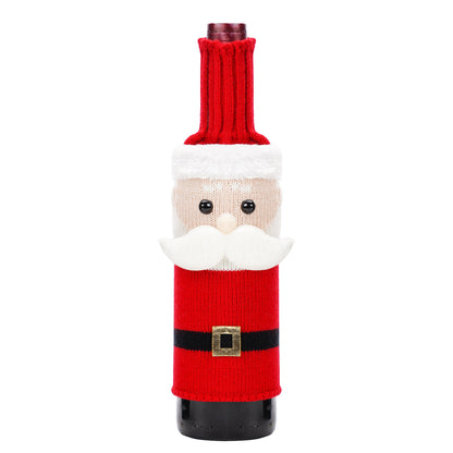Christmas Knitted Wine Bottle Covers (Santa & Snowman) - 3.9-4.3" x 10.6-11.4" for Champagne/Holiday Party Decor
