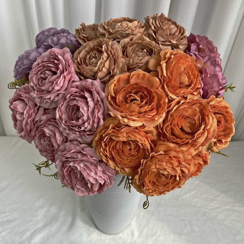 Artificial Peony Bush with 7 Blooms, 16" Tall, Silk-Like Fabric, Perfect for Weddings & Home Decor