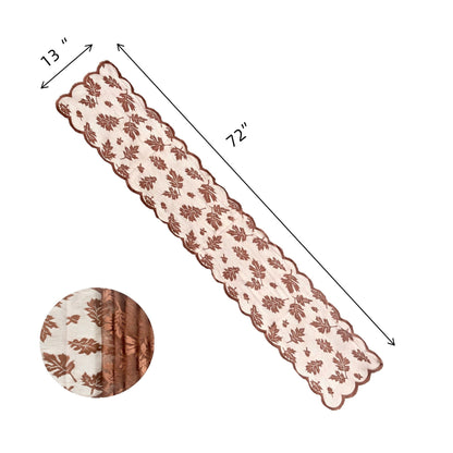 Thanksgiving Fall Leaves Table Runner - Elegant Brown Autumn Tablecloth for Dinner Parties Fireplace Decor & Harvest Celebrations