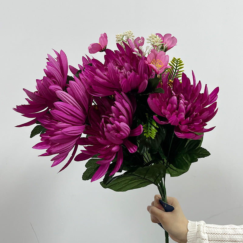 20" Silk-Like Fabric Chrysanthemum Bush, Artificial Flower Arrangement for Home Decor, Weddings, and Events