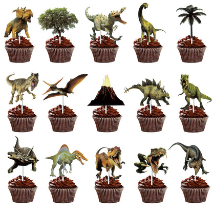 Dinosaur Birthday Party Decorations Set - Banner Cake Toppers Hanging Spirals for Kids’ Prehistoric Celebration