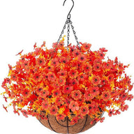 Premium Artificial Hanging Flower Basket UV-Resistant Silk Daisy Eucalyptus Outdoor Porch Patio Balcony Yard All-Weather 3D Pistil