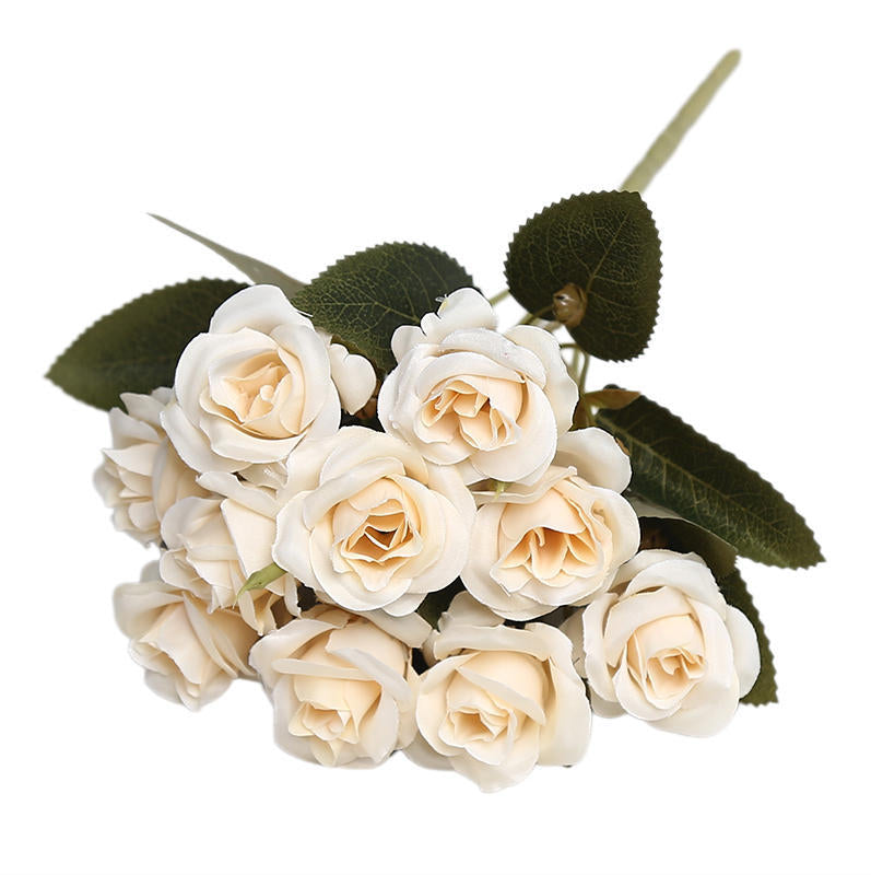 Autumn-Toned Silk Rose Bouquet, 10-Bloom Hand-Tied Bunch, 12" Tall, for Weddings, Home Decor & Floral Arrangements