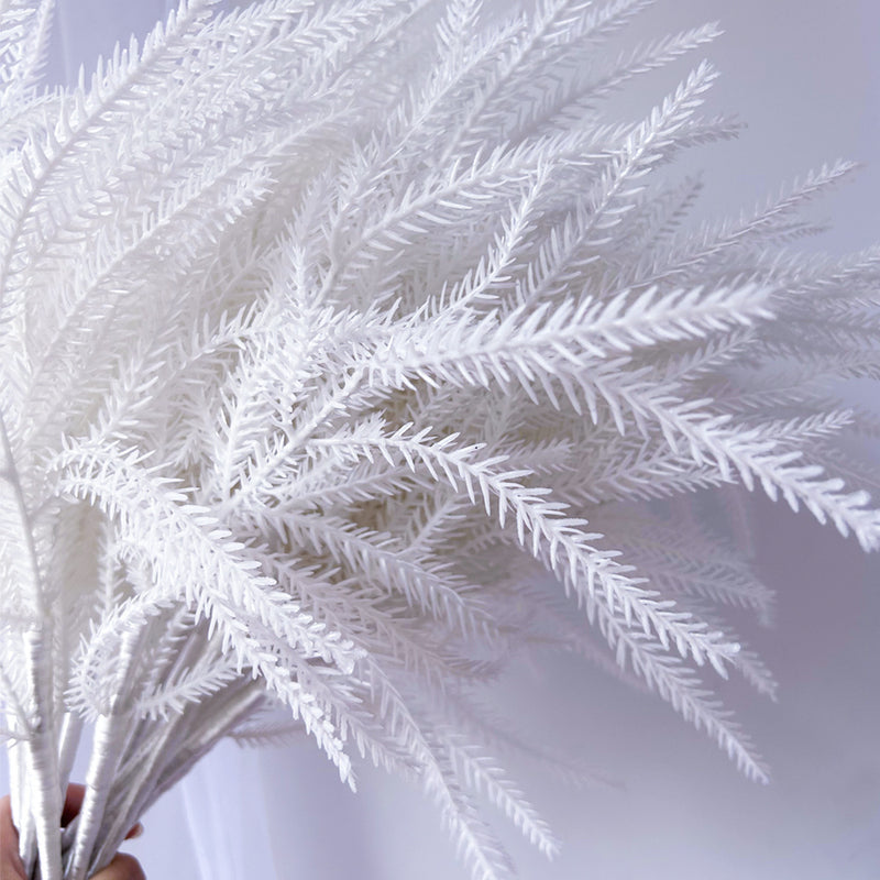 Artificial Norfolk Pine Bush, White Plastic Pine Sprigs, Bendable Stems for Halloween, Holiday & Window Display Decor