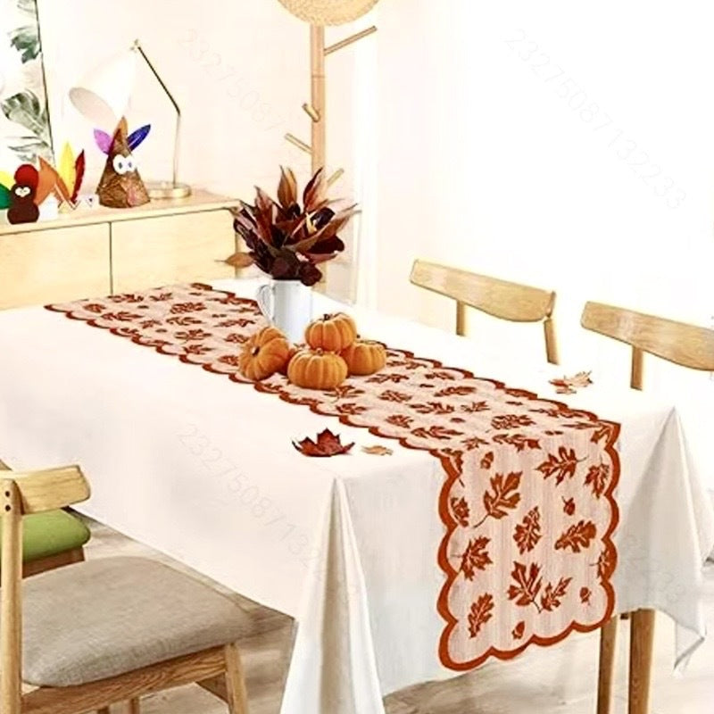 Thanksgiving Fall Leaves Table Runner - Elegant Brown Autumn Tablecloth for Dinner Parties Fireplace Decor & Harvest Celebrations