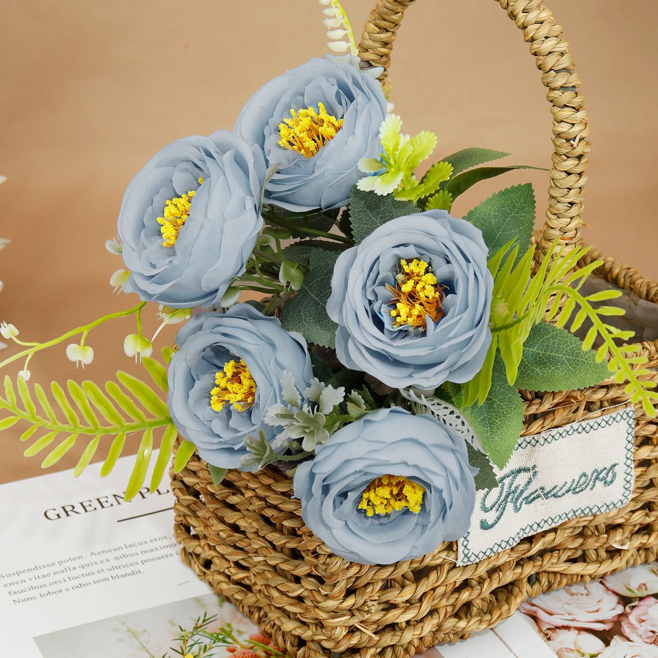 5-Stem Happy Rose Artificial Flowers 12" - Home Wedding Decor Table Centerpiece