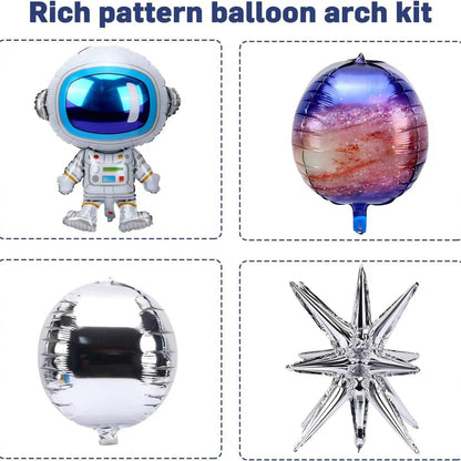 Space Astronaut Balloon Garland Kit - 2 Sets Space Theme Boys Birthday Party Decorations Retro Navy Blue Latex & Foil Balloons for Galactic Celebrations