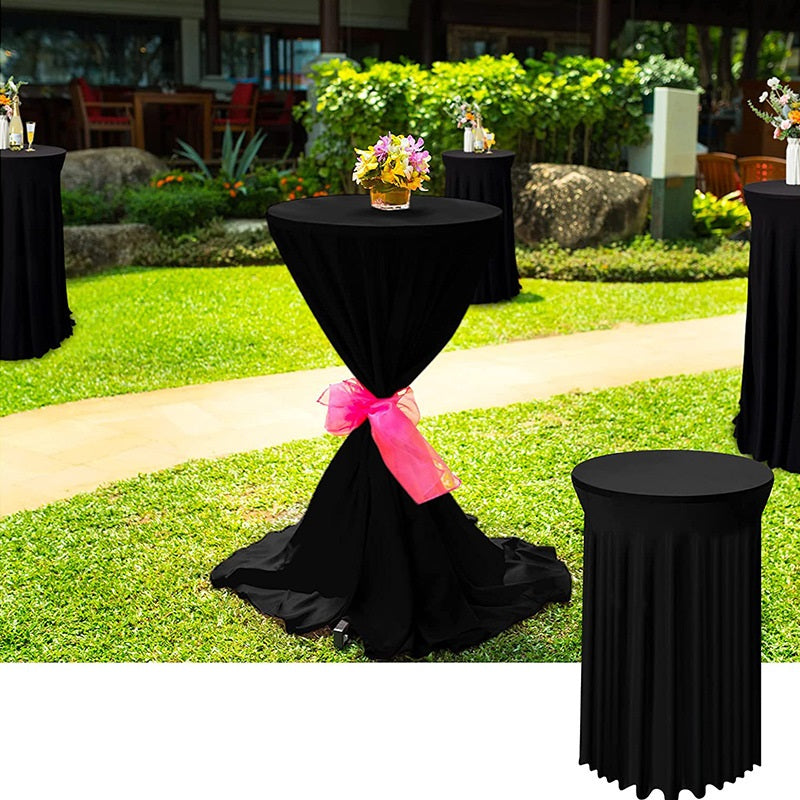 Bulk Round Polyester Tablecloth with Stretch Skirt Cover for Bar Wedding Cocktail Party Banquet Table Wholesale