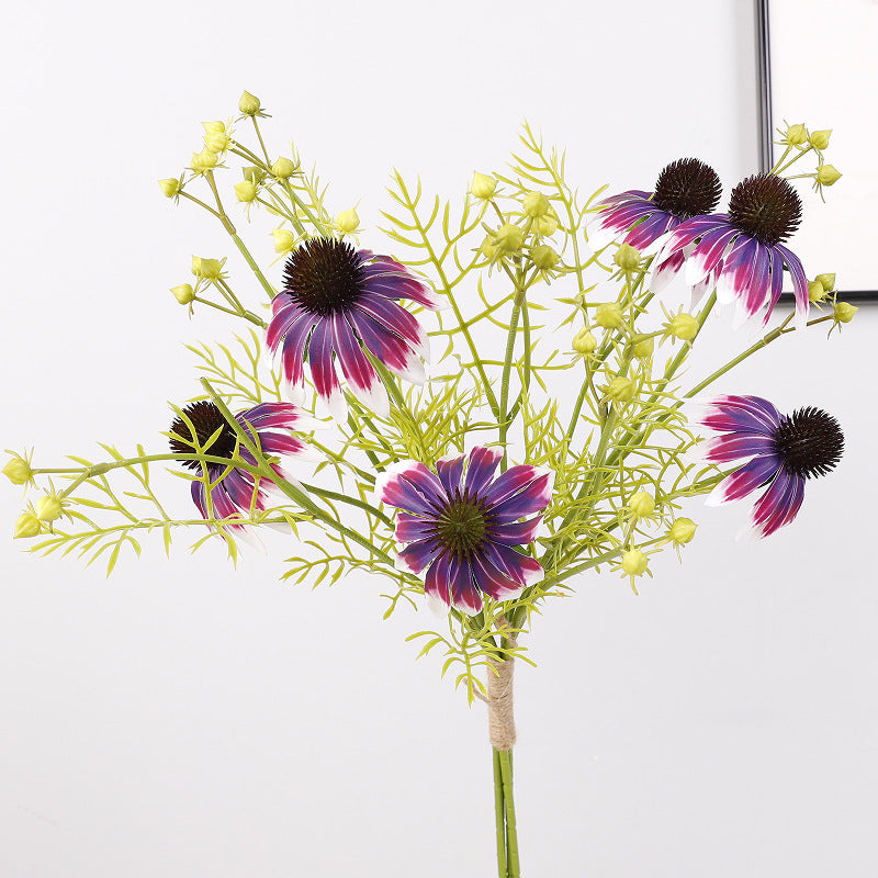 Artificial Coneflower Bouquet, Set of 4 Bouquets with 6 Flower Heads Each, Faux Silk Petals, Wedding & Home Decor