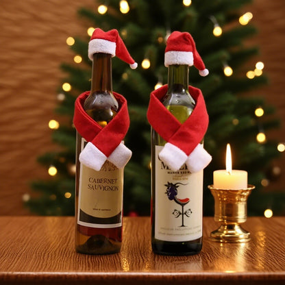 Christmas Wine Bottle Decor - Creative Non-Woven Scarf & Hat Set Festive Table Decoration