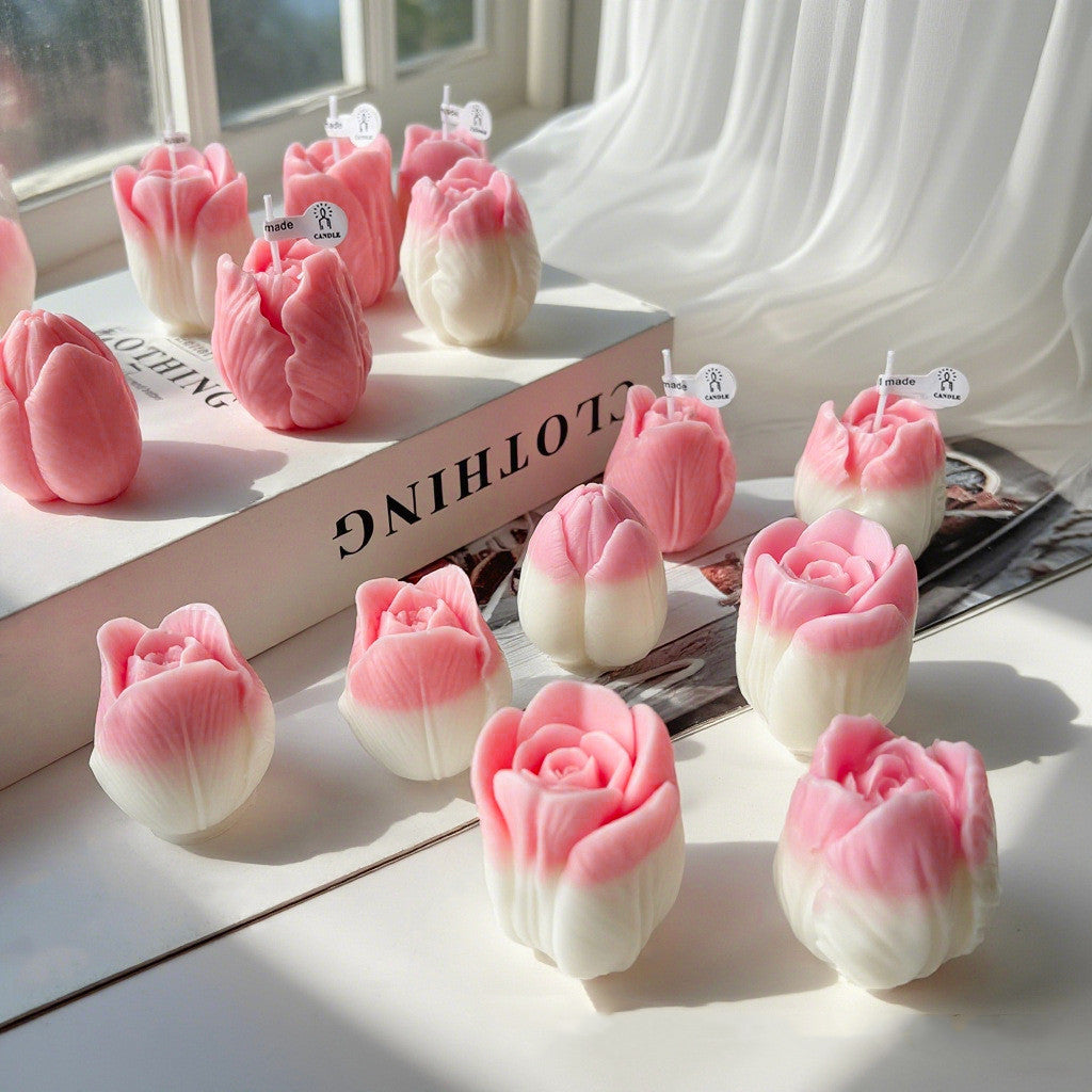 Valentine’s Day Tulip Candle Decor - Romantic Ambiance Accent for V-Day Tables & Bedrooms