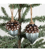 2 Pcs Artificial Glass Pine Cone Ornaments for Christmas Thanksgiving Fall Party Hanging Decorations