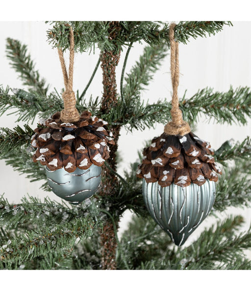 2 Pcs Artificial Glass Pine Cone Ornaments for Christmas Thanksgiving Fall Party Hanging Decorations