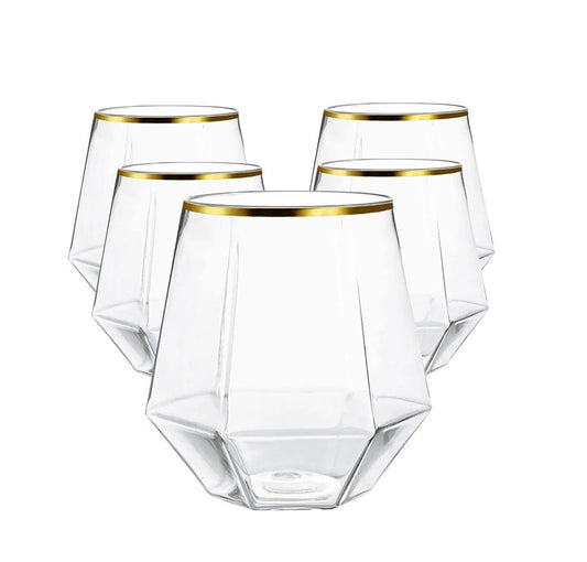 Bulk 64 Pcs Disposable Stemless Plastic Wine Glasses With Gold Rim 12 OZ Shatterproof Reusable Champagne Whiskey Glasses Wholesale