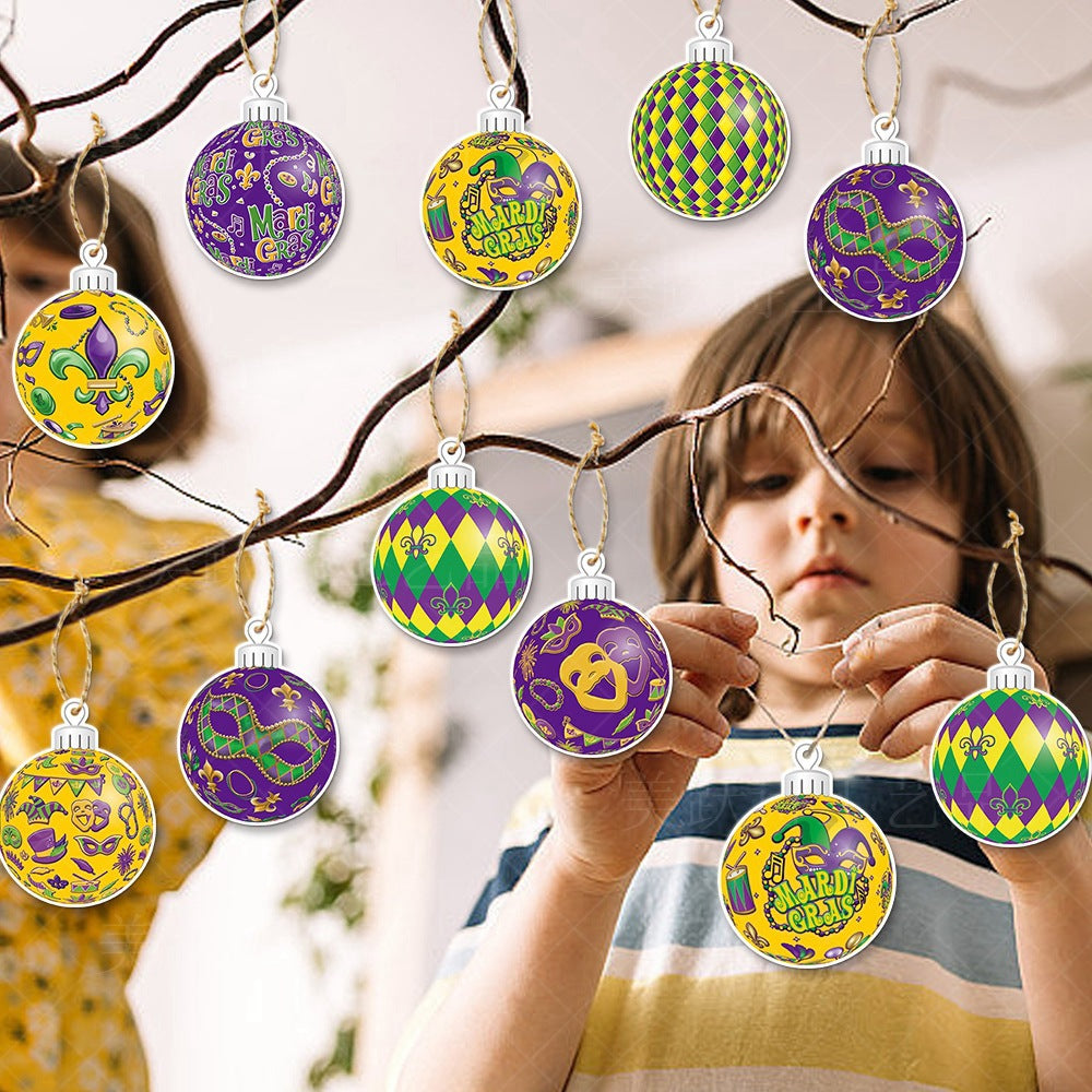Bulk 16 Pcs Ball-shape Hanging Pendants Decoration with Rope for Mardi Gras Party Decor Wholesale