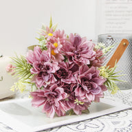 Wedding Floral Backdrop Decor Dahlia Bouquet Kit Silk with Bendable Steel Stems for Venue Styling