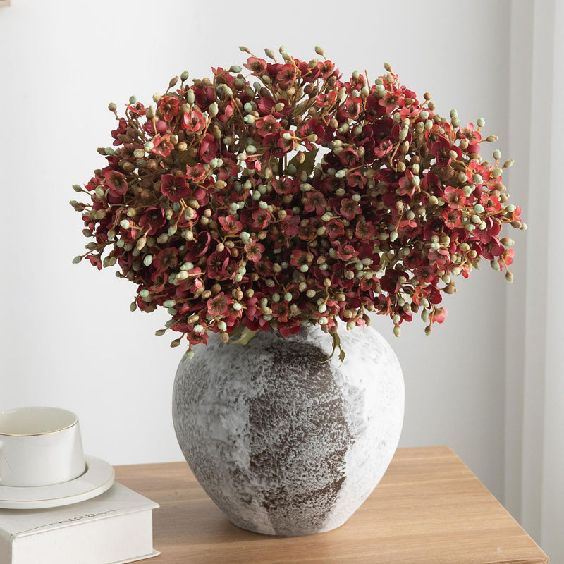 Artificial Viburnum Flower Stem, Faux Silk Filler with 3 Flower Heads, Rustic Home, Wedding & Window Display Decor