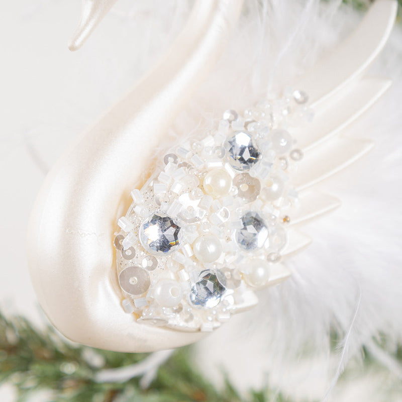 Simulated Feather Swan Christmas Hanging Ornaments with Diamond Accent, Bulk Set