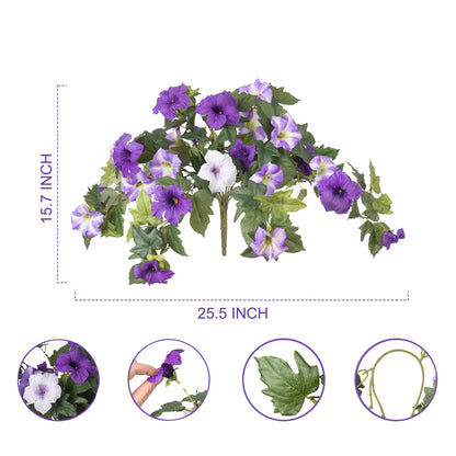 Premium Artificial Petunias with UV Resistant Flowers 2 Fade Proof Faux Plants Outdoor Porch Garden Balcony Patio Decor