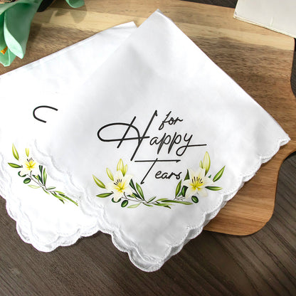 Wedding Handkerchief for Happy Tears - 11x11 Inch Crescent Tea Towel | Bride & Bridesmaids