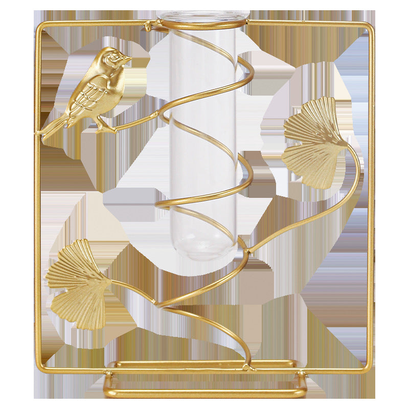 Bulk 1pc Elegant Ginkgo Leaf Metal Vase with Geometry Stand for Home Decor Flower Arrangements Wholesale