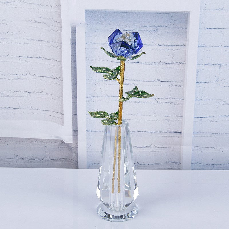 10 Inch Artificial Crystal Roses Bouquet with Glass Vase, 1 Set, Bulk Gift Arrangement