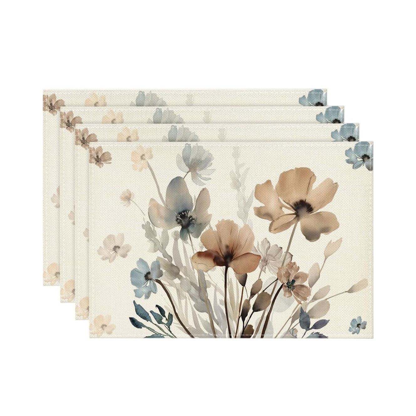 New Spring Floral Linen Placemats Set - 17.7"×11.8" Seasonal Table Decor for Kitchen & Dining