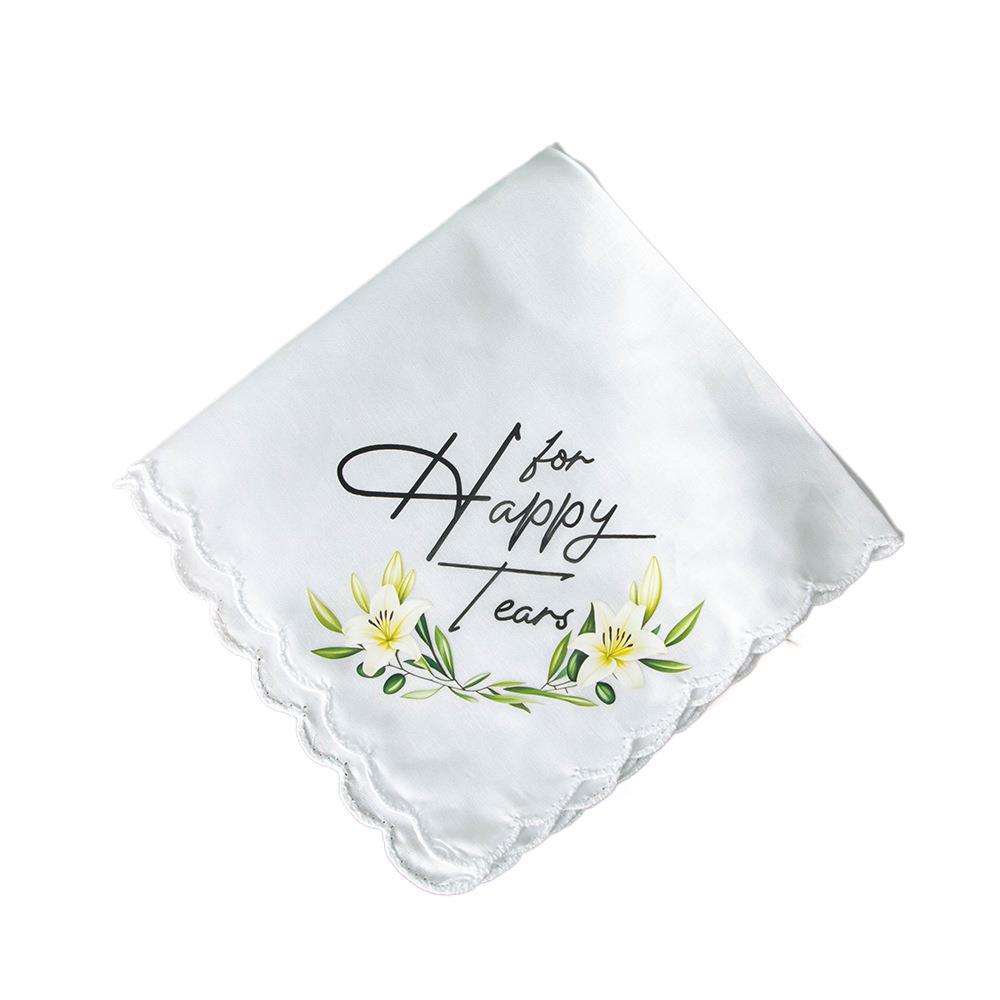 Wedding Handkerchief for Happy Tears - 11x11 Inch Crescent Tea Towel | Bride & Bridesmaids