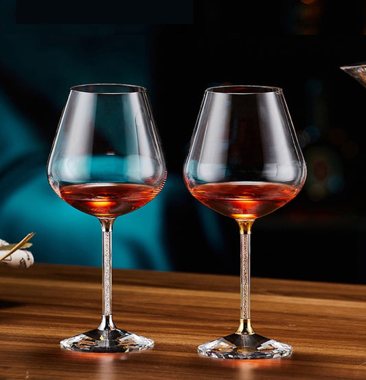 Bulk Lead-free Wine Glass with Gold Rhinestone Crystal Long Stem Wholesale