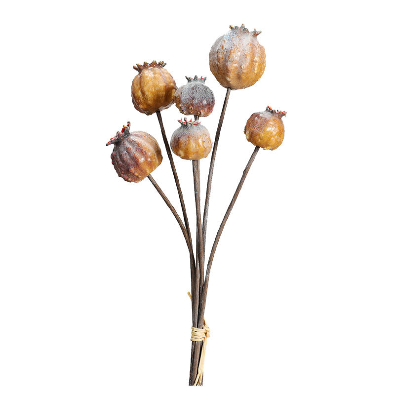 Artificial Poppy Pod Bouquet, Set of 6 Stems, 11" Tall, Foam Material, Rustic Farmhouse Decor for Home, Wedding, and Events