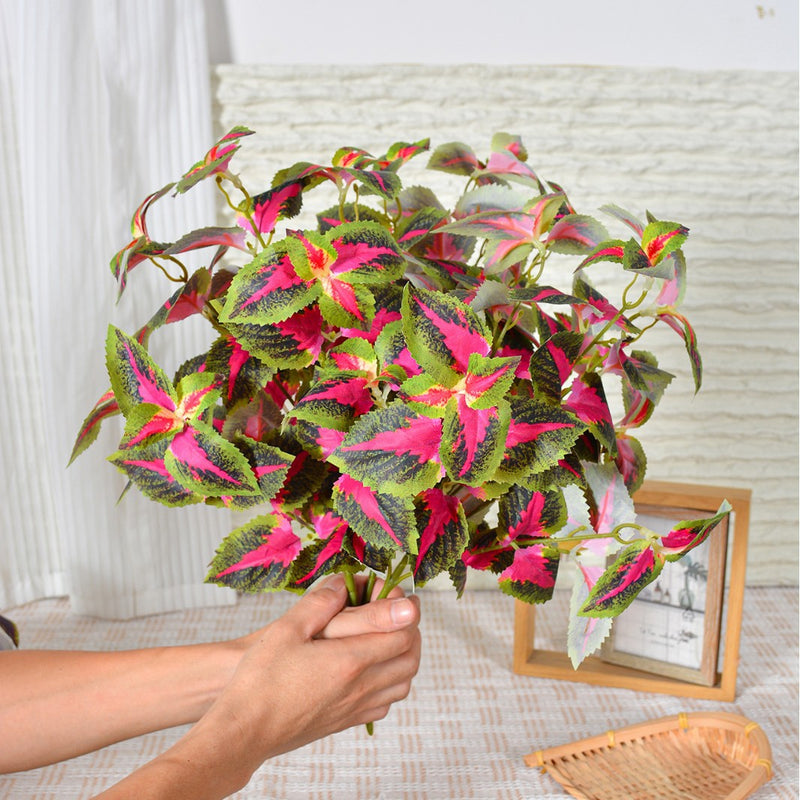 Artificial Coleus Leaf Bush, 18" Height, Silk-Like Fabric, Perfect for Indoor Decor, Wedding & Event Styling