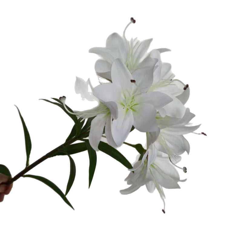 Single Stem Faux Lily with 10 Blooms, 24" Tall, Silk-Like Fabric, for Weddings, Home Decor, and Events