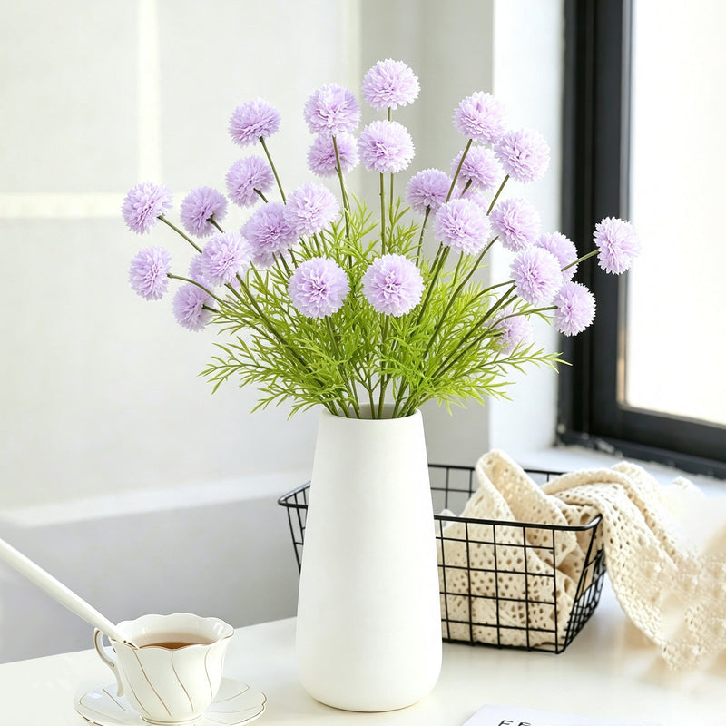 Artificial Chrysanthemum Pompon Bush with 21 Blooms, Faux Silk Flowers for Wedding, Home & Hotel Decor, Vase Not Included