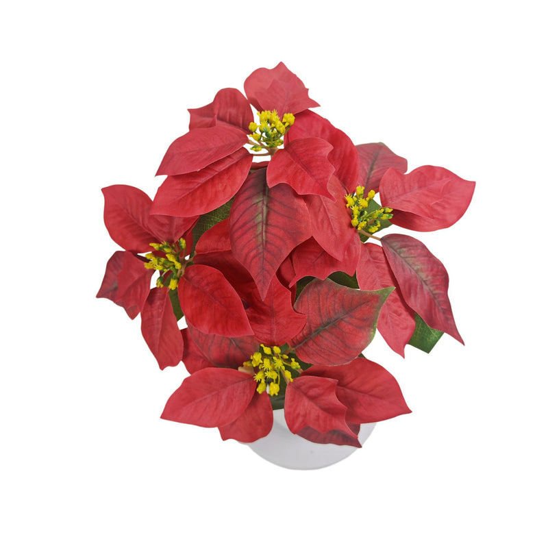 5-Bloom Artificial Poinsettia Bush, 20" Tall, Silk-Like Fabric, Indoor Holiday Decoration