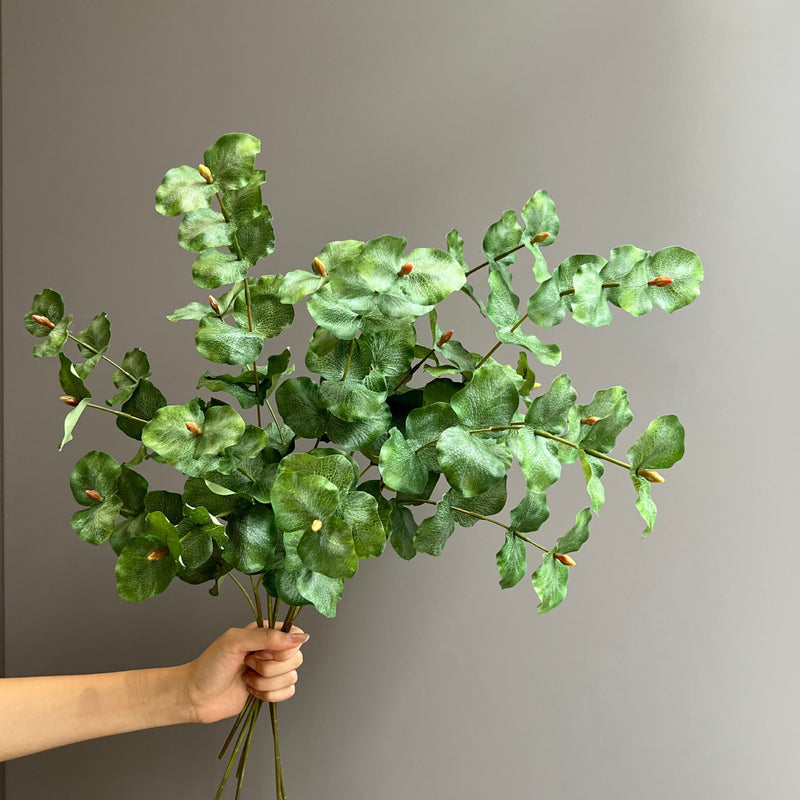 Artificial Eucalyptus Bush, 3-Prong Faux Greenery Branch, Home, Wedding & Floral Arranging Decor