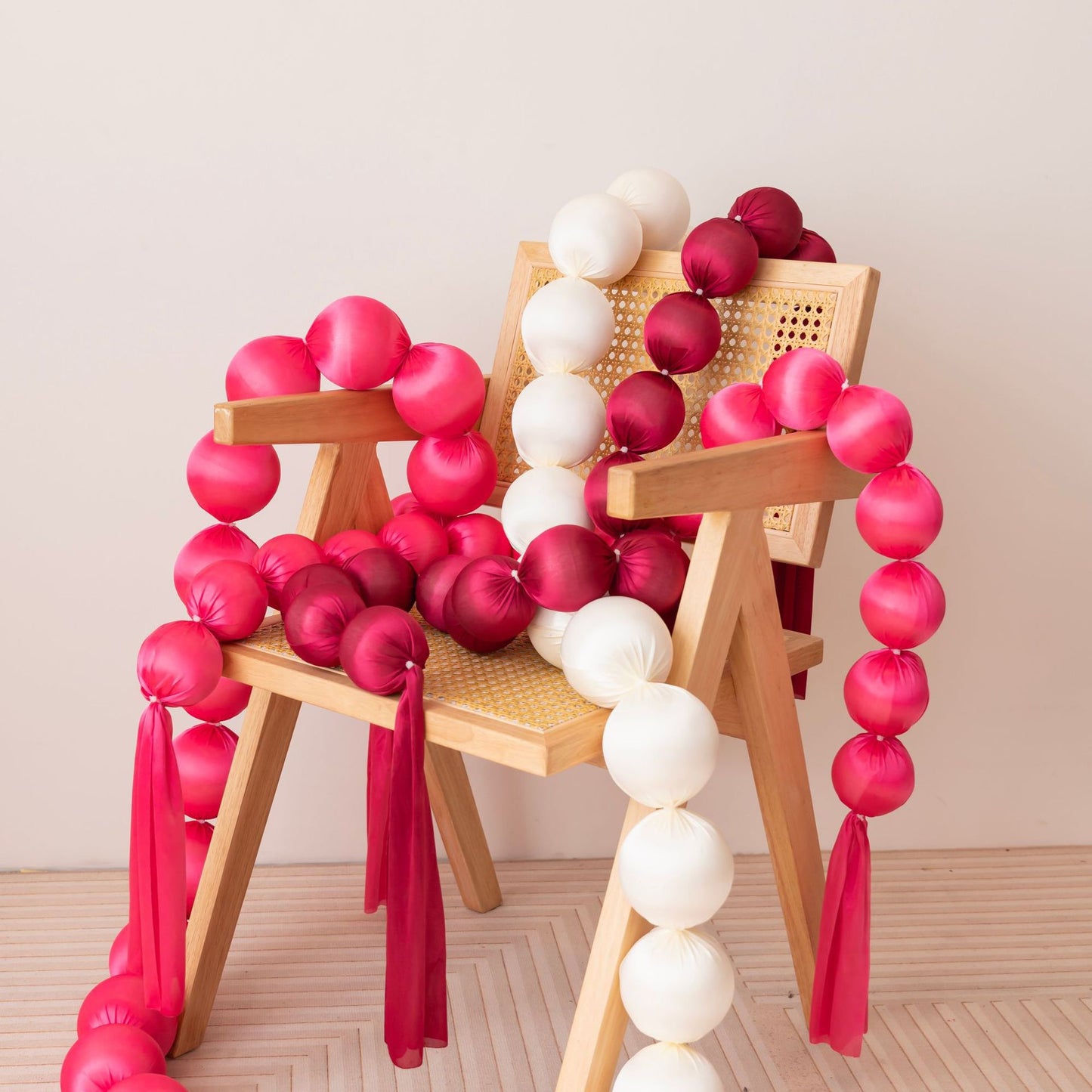 Boho INS Style Wedding Fabric Ball Garland - 6.5ft Bridal Shower Decor for Wedding Venue & Bedroom