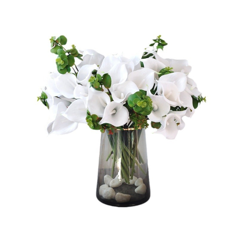 Calla Lily Bouquet, 7-Bloom Artificial Flowers, 13" Tall, PU Material, Wedding, Home Decor