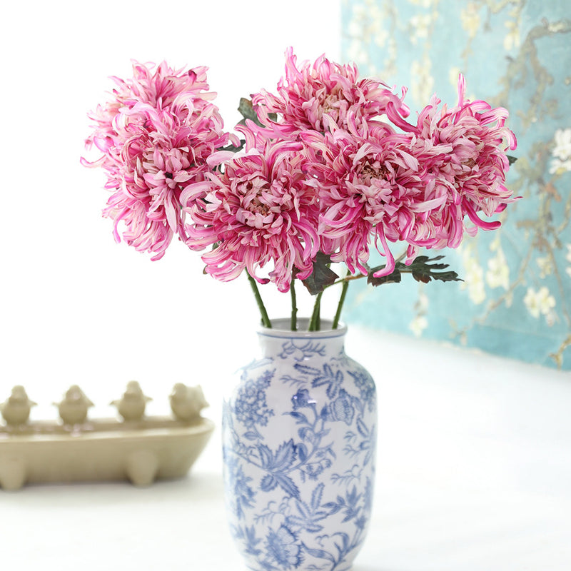 Artificial Peony Chrysanthemum Single Stem, Faux Silk Fabric Flower, Bendable Stem for Home, Holiday & Window Display