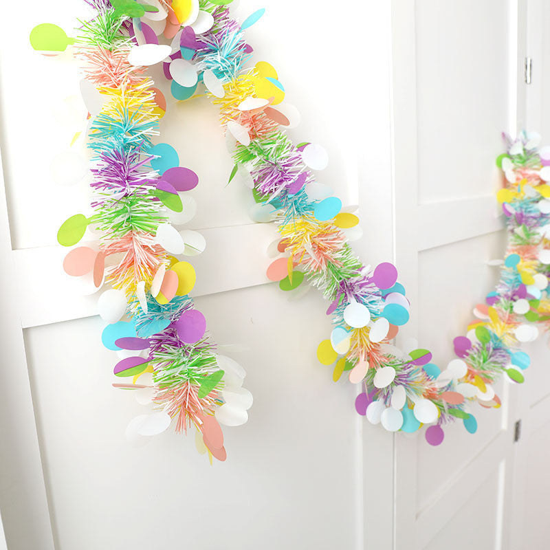 2-Pack Easter Macaron Color Circle Streamers (6.6ft/32.8ft) - Party School Classroom Decor