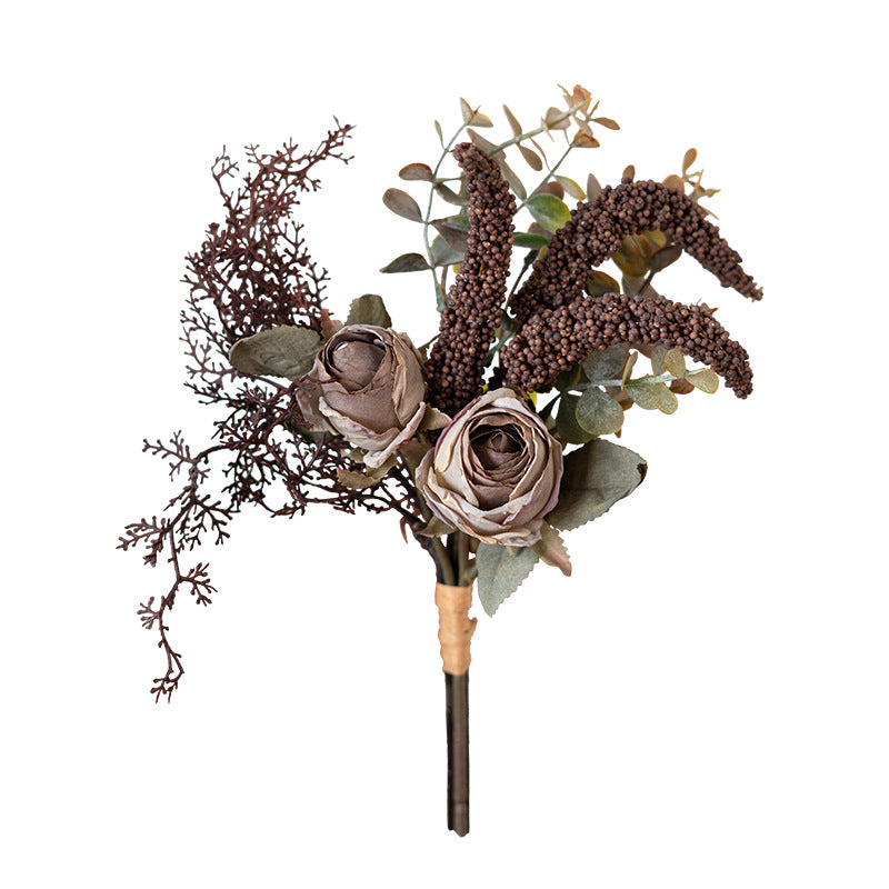 11" Modern Rose and Eucalyptus Silk-Like Bouquet, Perfect for Weddings and Home Decor
